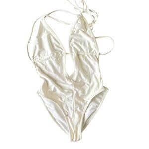 American apparel white swimsuit backless one piece